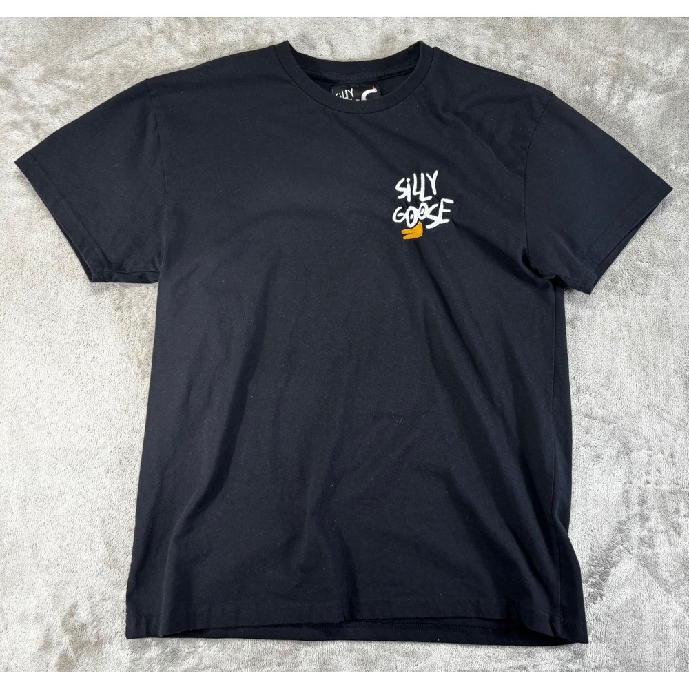 Silly Goose T-Shirt Mens Small Black Excellent Embroidered Logo Short Sleeve Tee